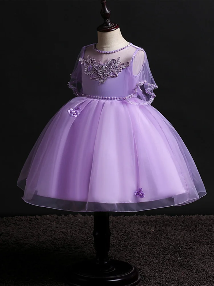 Skyyue/свадебное платье для девочек, детское фатиновое бальное платье без рукавов с цветочной вышивкой и круглым вырезом, Детские вечерние платья для причастия 160