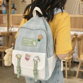 

DCIMOR High quality cotton and linen Women Backpack Belt buckles panelled Schoolbag for teenage girls Travel bag Lovely Mochilas