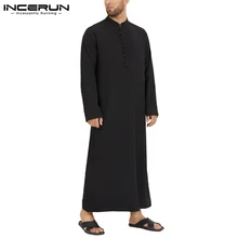 

Muslim Men Jubba Thobe Long Sleeve Solid Color Breathable Robes 2022 Stand Collar Islamic Arabic Kaftan Men Abaya S-5XL INCERUN