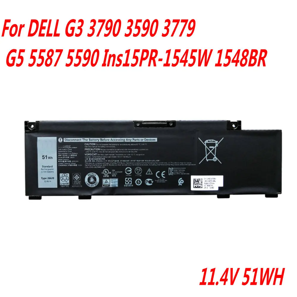 Высокое качество 11 4 V 51WH 266J9 ноутбук Батарея для DELL G3 3790 3590 3779 G5 5587 5590 Ins15PR-1545W 1548BR |