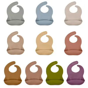 

Baby Soft Silicone Bib Infant Toddlers Solid Color Feeding Food Catcher Pocket