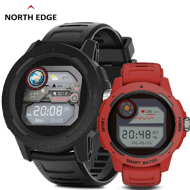 NORTH EDGE-reloj Digital para hombre, cronómetro con pantalla táctil completa, podómetro, resistente al agua, IP68