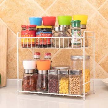 

Household And Bathroom Supplies Storage Rack Double-layer Spice Holders Kitchen Condiment Jar Soy Sauce Bottle Seasoning Racks