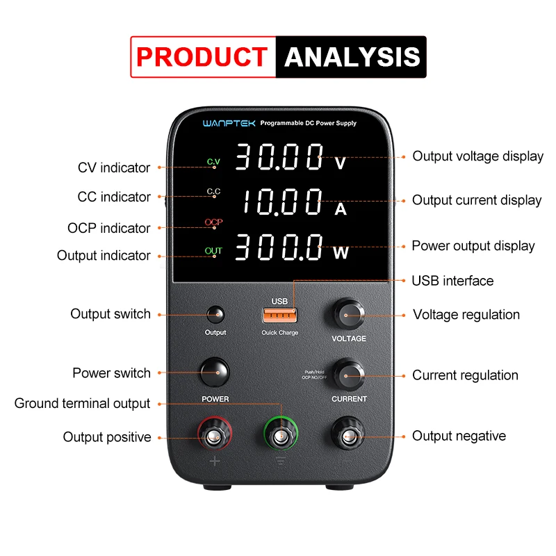 Wanptek programovatelná stejnosměrný energie poskytnout WPS3010H laboratoř údržbu ponk  30V 10A elektrické napětí proud regulátor střídavého 220V 110V