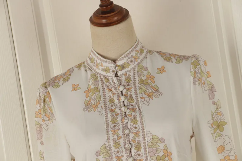 EDGLuLu, китайский стиль, cheongsam, женские платья, Новое поступление, стоячий ворот, длинный рукав, винтажное, элегантное, белое, с принтом, макси платье