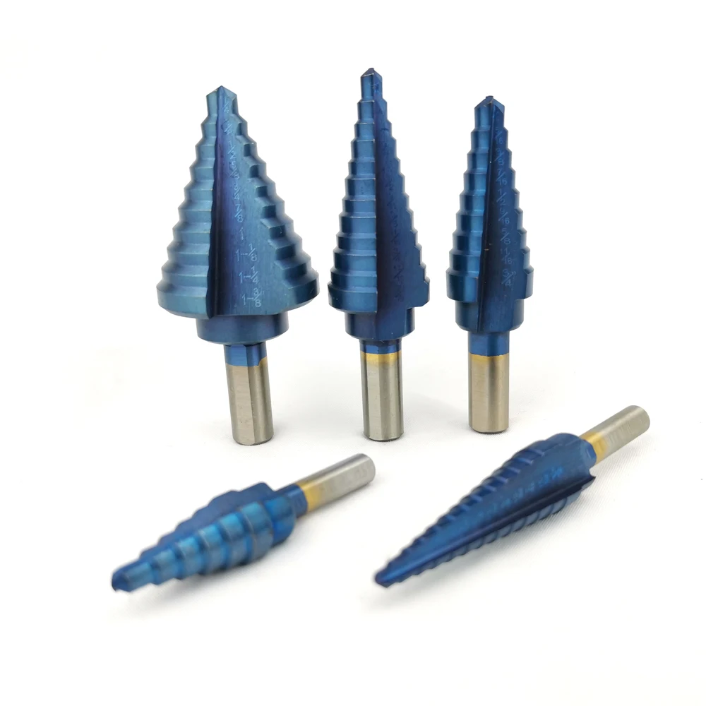 

ALLSOME 6Pcs HSS Nano Blue Coated Step Drill Bit With Center Punch Set Hole Cutter Drilling Tool HT2887