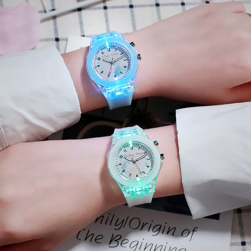 Tanio Zegarek świetlny dla dzieci Student silikonowe kolorowe światła zegarek