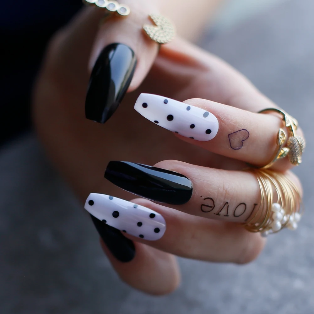 easy nail art for beginners red nails with black dots - YouTube