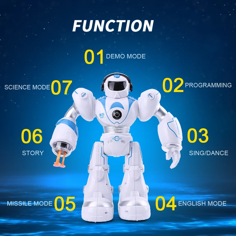 New Smart Robot  Intelligent programming rechargeable Radio Control  robots Soft missile launch 3