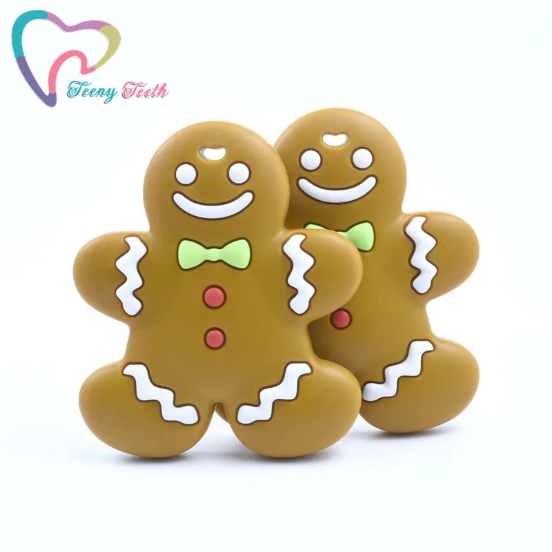

Teeny Teeth 1/2 PCS Silicone Teether Christmas Gingerbread Man Baby Teether Nursing Accessories Food Grade DIY Teething Necklace Teether