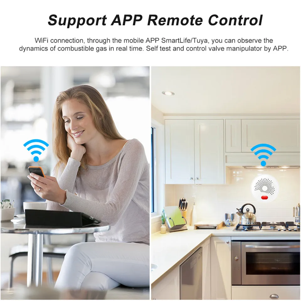 GAS LPG Detector Tuya WiFi Wireless Leak Fire Security Alarm APP Control Safety Smart Home Leakage Sensor Support AC 85V-250V