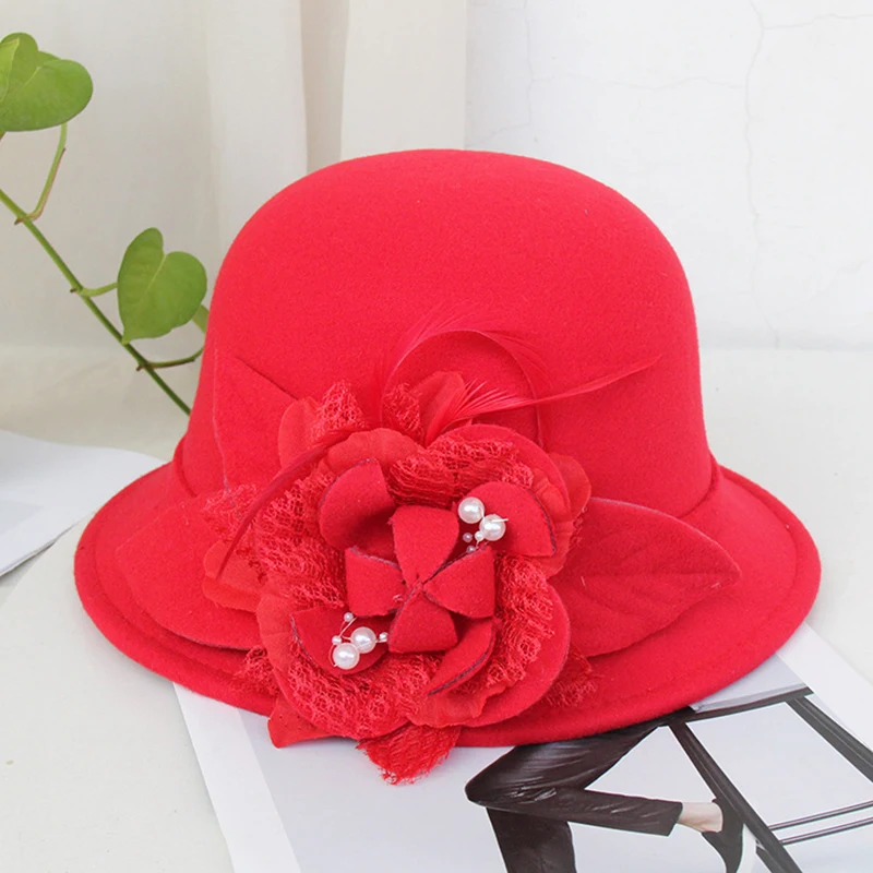 Женская шерстяная шляпа Fedoras с цветочным узором для девочек, шерстяная женская шапка для бассейна, милая Повседневная шерстяная шапка в рыбацком стиле, регулируемая шапка LM074