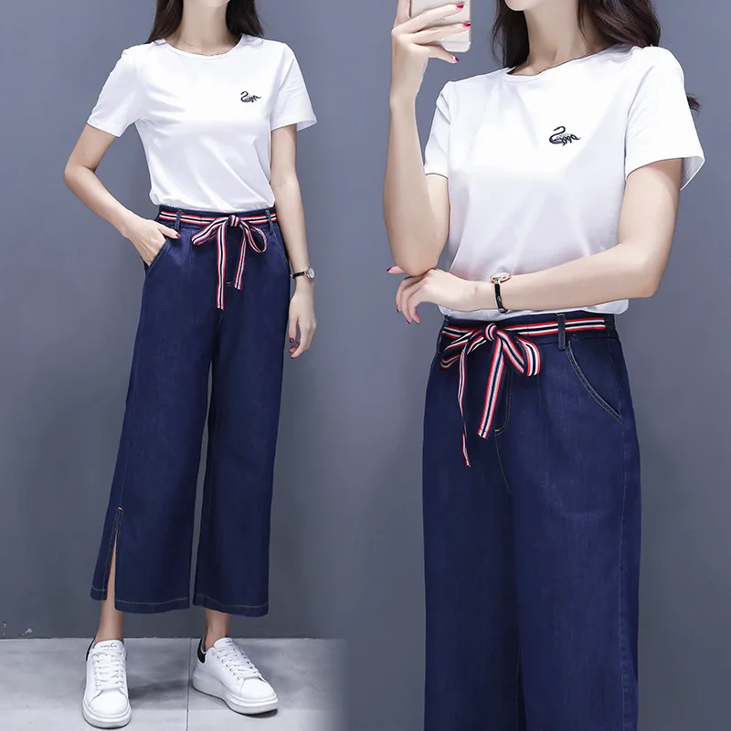 

2020 Spring Clothing New Style Set-Style Elegant Slimming Goddess-Style Jeans Loose Pants Two-Piece Set Western Style by Age