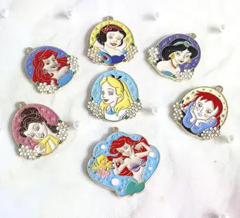 

New lot 50PCS Cartoon Alice color mermaid princess necklace DIY Key chain Metal Charm Pendants Jewelry Making DIY gifts
