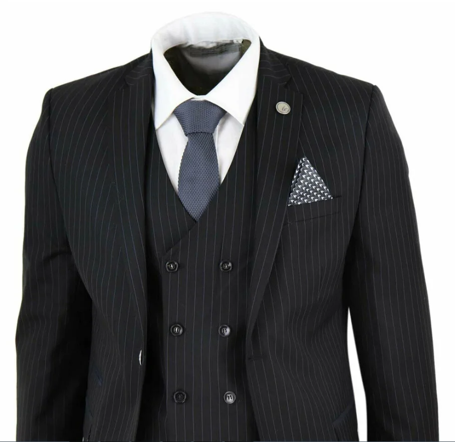 Мужской костюм из 3 предметов Gatsby 1920s Peaky Blinders Гангстер в тонкую полоску, сшитый по индивидуальному заказу, полиэстер+ хлопок, две кнопки, мужские костюмы