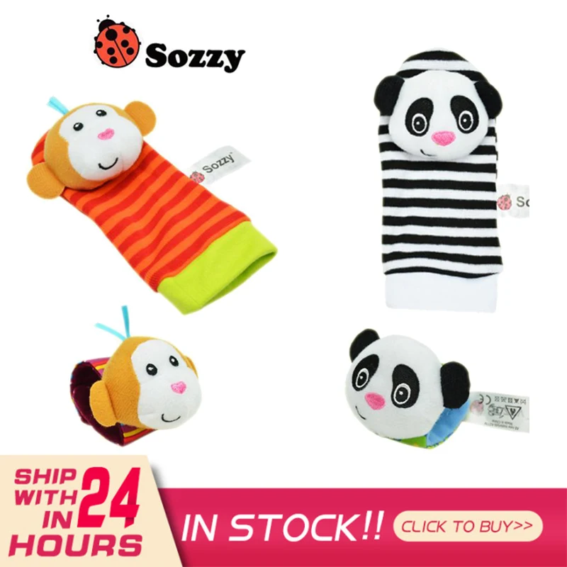 1pc Sozzy Baby Rattles Soft Plush Toys Foot Wrist Rattle Set Cartoon 0-12 Months Newborn Development Educational For Child | Игрушки и