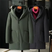 Зимняя куртка для мужчин повседневная с капюшоном Толстая теплая ветрозащитная мужская длинная пуховая куртка белое пуховое пальто мужская зимняя куртка