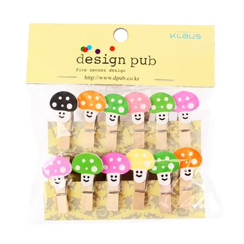 

12 photo clips hemp rope small wooden clip cute creative wooden clip note clip big wood clip / Mushroom