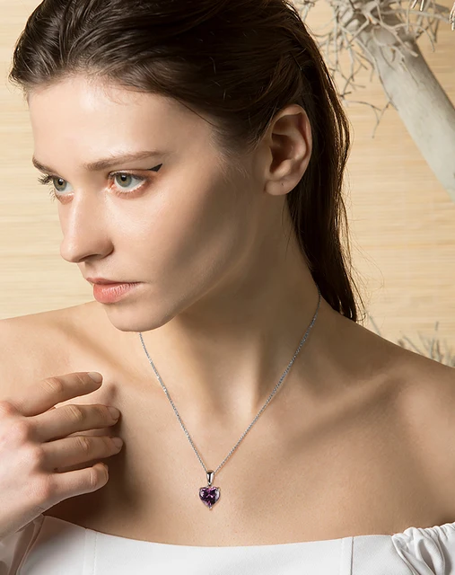 YL Collar de corazón de plata de ley 925 con colgante de corazón de amor, joyería de ópalo creado para mujer