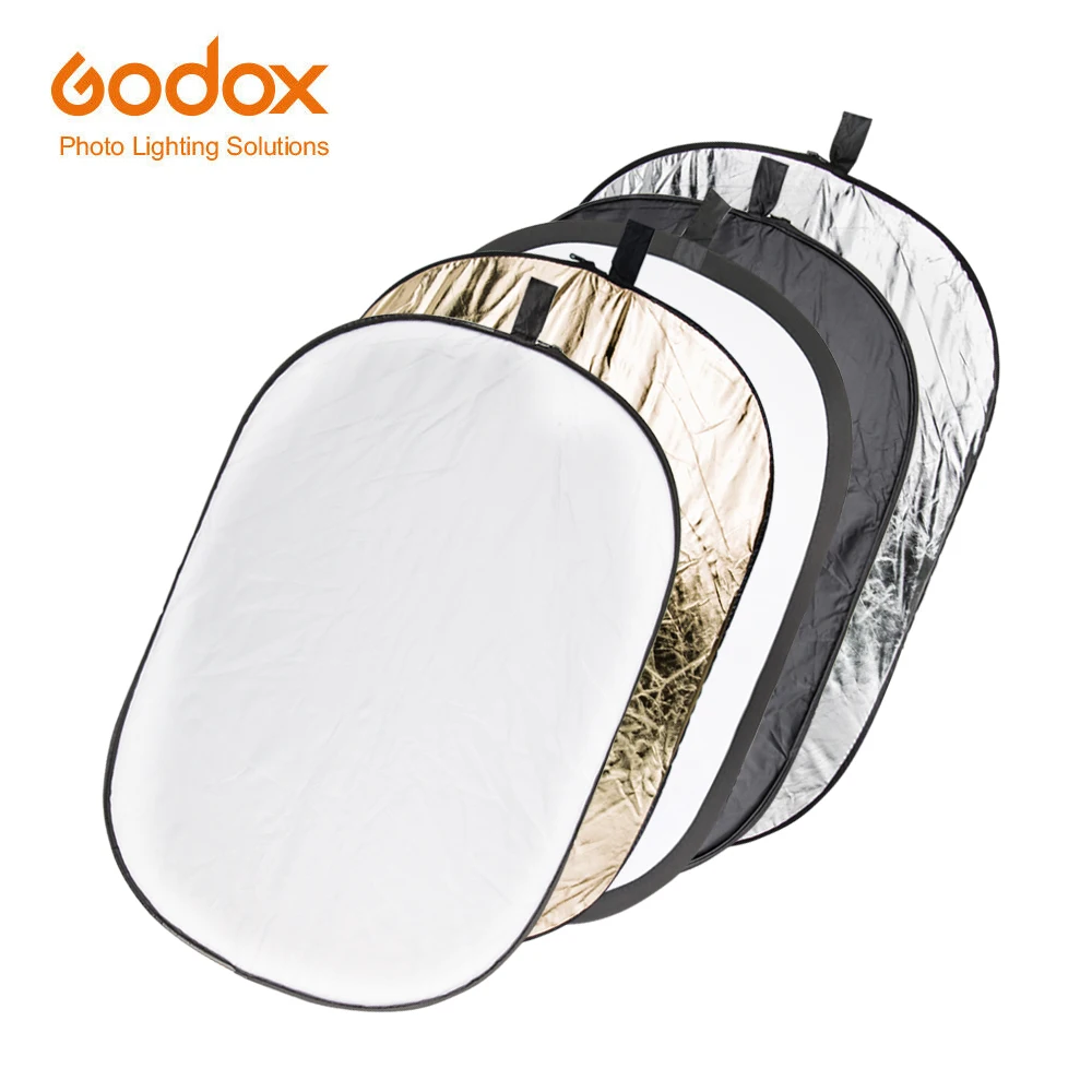 Placa de Fundo 5 em 1 Godox Retângulo Redondo Refletor Dobrável Iluminação Difusor Disco Preto Prata Ouro Branco 90*120cm Mod. 1352591 - Image 3