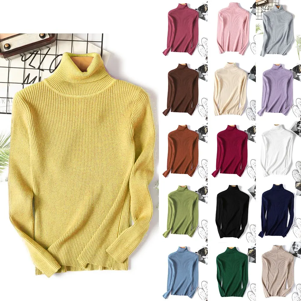 

2020 Autumn Winter Thick Sweater Women Knitted Ribbed Pullover Sweater Long Sleeve Turtleneck Slim Jumper Soft Warm Pull Femme
