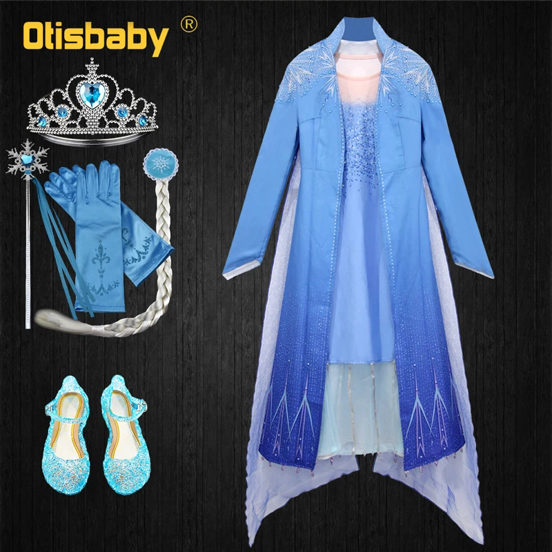 Coat Set B Новое рождественское платье Снежной Королевы Эльзы, платье короны, новогодний Детский костюм для костюмированной вечеринки, зимнее пальто Эльзы с длинными рукавами и накидкой, костюм - Цвет: Coat Set B
