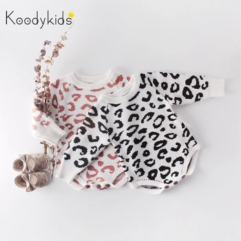 

Koodykids Spring Autumn Baby Girl Knitted Bodysuits Baby Knitting Romper Clothing Spring Knitted Leopard Print Rompers Fashion