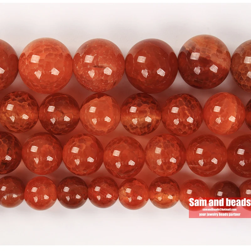 A grade Natural Stone Cracked Red Carnelian Agates Round loose Beads 15" Strand 6 8 10 12MM Pick Size For Jewelry Making CRC20 |