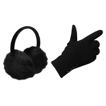 1 шт. повязка на голову из черного искусственного меха, зимние наушники и 1 пара, женские зимние хлопковые перчатки для спорта на открытом воздухе, вечерние, теплые перчатки