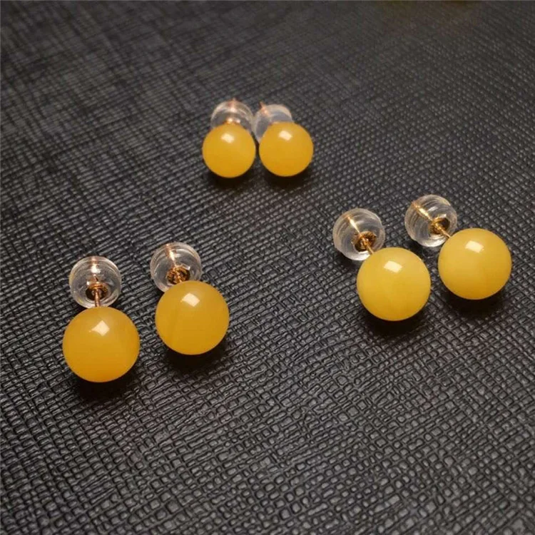 

K001e-ml New Honey Chicken Fat Yellow round Beads Inlaid 18k Rose Gold Ear Stud Simple Clothing Versatile Hot Sales Hot Selling