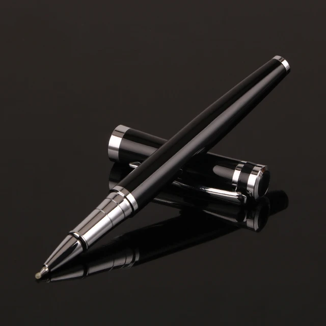 Luxury Metal Silver Black Signature Ballpoint Pens for Business Writing Office School Supplies Stationery Customized Logo gift Black silver