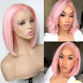 

Light Pink BOB 13x4 Lace Front Human Hair Wigs Colored Straight BOB Pre Plucked Brazilian Remy Hair Glueless Wig 150% Density