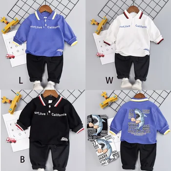 

Toddler Hot Sale Baby Boy Cute Autumn Outfits Long Sleeve Cartoon Letters Print Top+Trousers Casual Sets 2019