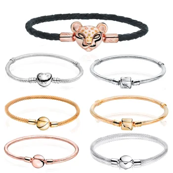 

MYBEBOA Big Size 100% solid silver Golden color rose golden color Snake Chain Bracelet Mesh Bracelet leather Women Bracelet