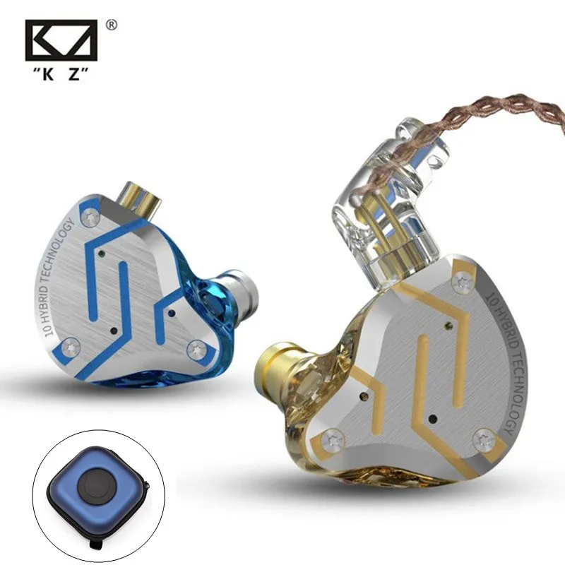 KZ ZS10 Pro, синие наушники с шумоподавлением, металлическая гарнитура 4BA+ 1DD Hybrid, 10 драйверов, HIFI, басы, наушники в ухо, мониторные наушники