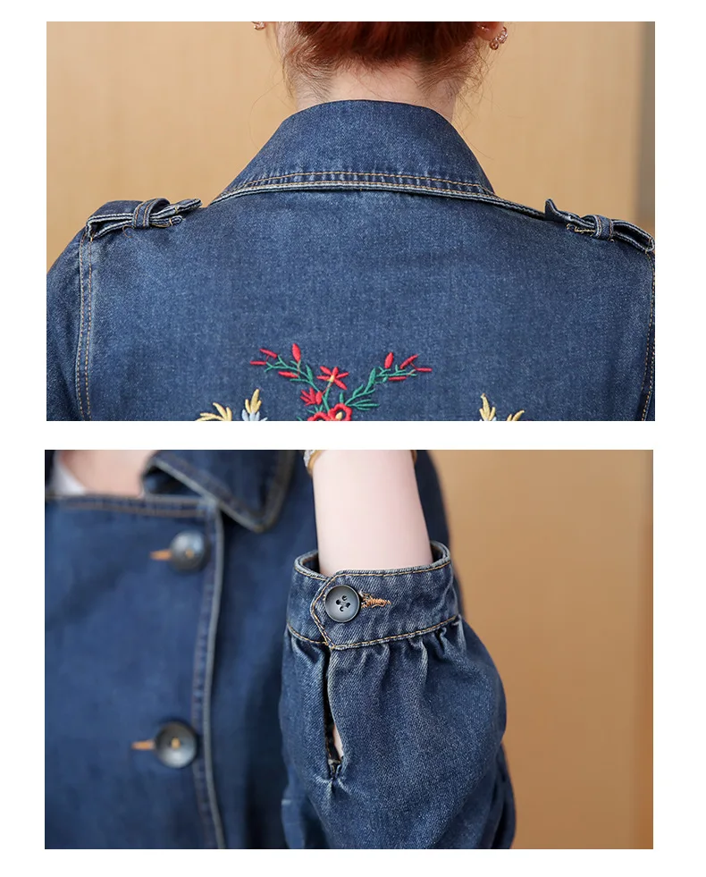 Photo Shoot Mid-length Jeans Coat Spring And Autumn New Style Trench Coat Large Size WOMEN'S Top Hong Kong Flavor CHIC Over