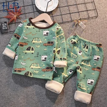 

Humor Bear Children'S Velvet Underwear Clothes Sets Baby Warmth&Thickening Autumn&Winter Baby Home Clothing Boys& Girls Pajamas