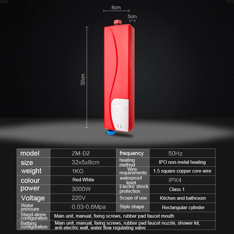 Электрический водонагреватель, 220 В, 3000 Вт, мгновенный проточный водонагреватель, внутренний нагрев воды для душа, кухни, ванной комнаты, штепсельная вилка европейского стандарта