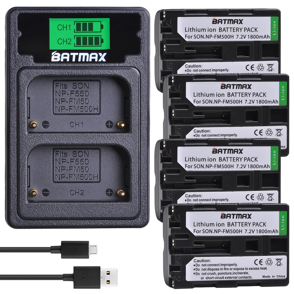 Batmax NP-FM500H np fm500h батарея+ lcd USB двойное зарядное устройство с портом type C для sony A200 A200K A200W A300 A350 A450 a580 - Цвет: 4B with charger