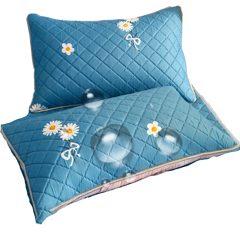 

2Pcs Pillowcase Waterproof Anti-Mite Anti-Bacterial Quilted Cotton 47X74 Pillow Case Bedroom Home Decoration Multicolor Bed