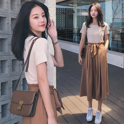 

2019 Summer Wear New Style Korean-style Network Red Port Kong-Style Retro Students Loose-Fit Shorts Goddess Loose Pants Two-Piec