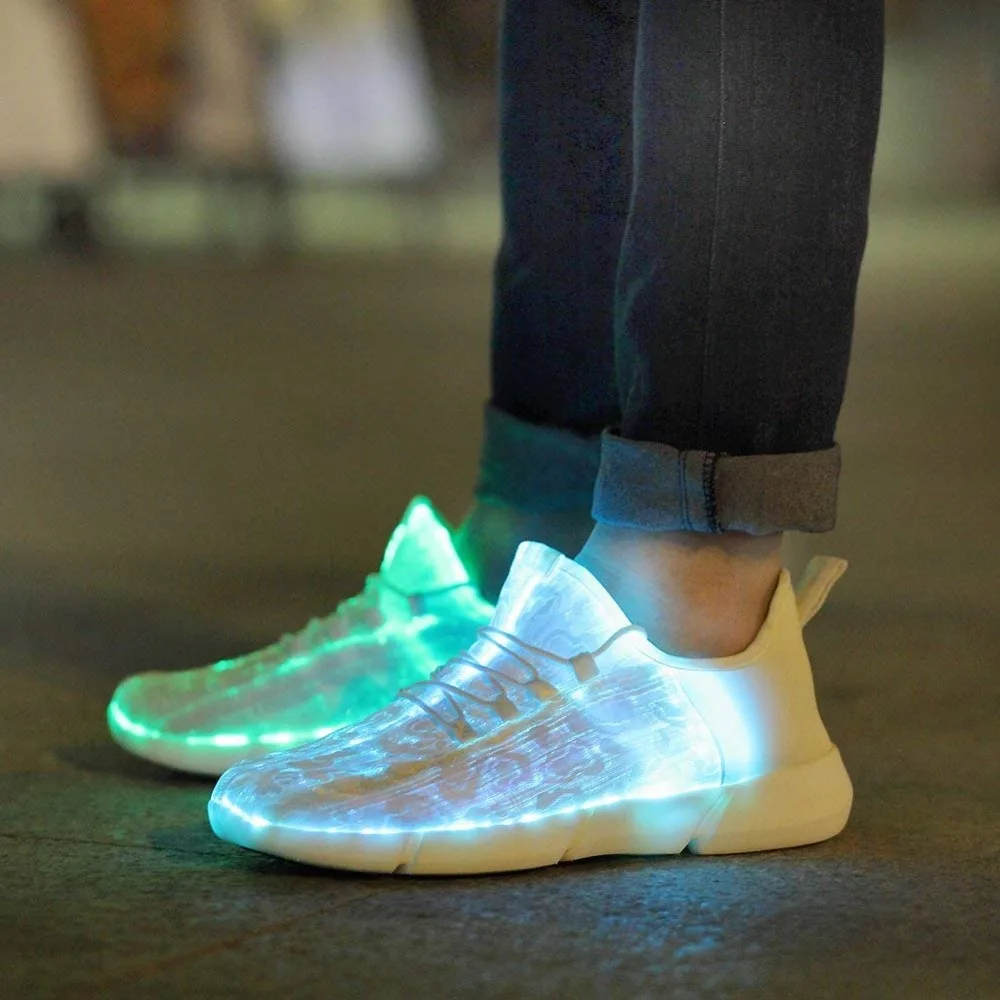 LED Shoes USB Recharge Luminous Glowing Sneakers Fiber Optic Light Sport Unesix 