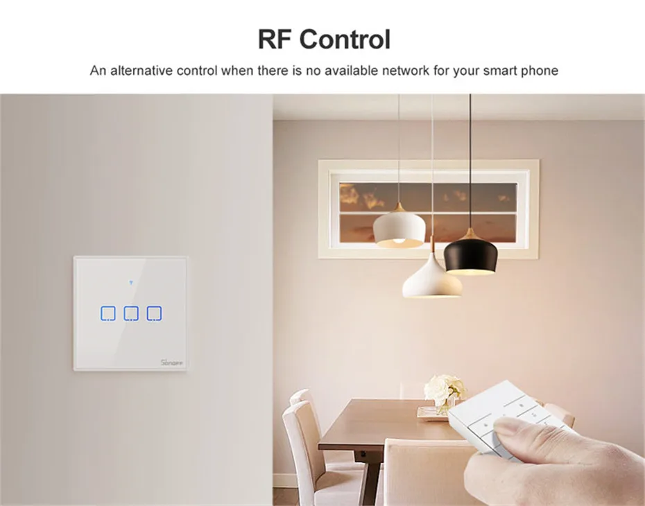 Sonoff T2 Smart WiFi RF APP  Touch Control Wall Light Switch 1 2 3 Gang 86 Type UK Panel Wall Touch Light Switch Alexa Nest-4