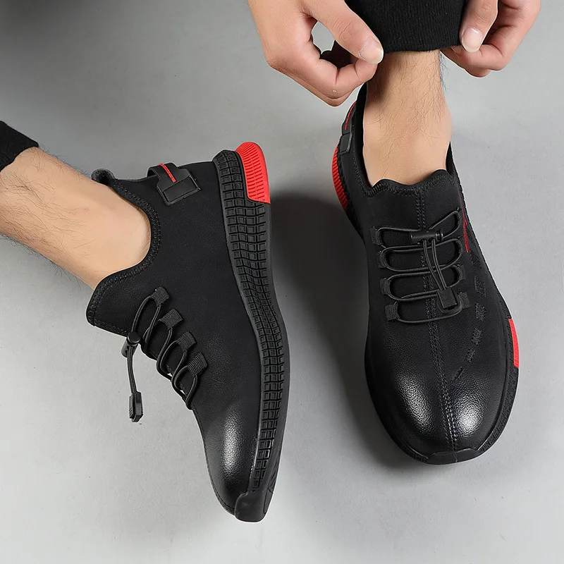 

5G embroidery Genuine Leather walking shoes Men Casual Shoes sneakers slip on man breathable outdoor men sports low shoes