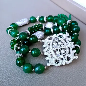 

8'' 3 Strands Faceted Green Agate Tassel Bracelet