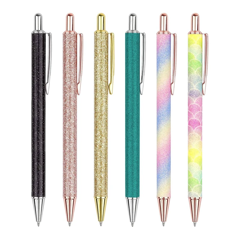 6 Pcs Ballpoint Pens Click Ball Pens Metal Pen Cute Pen Black Ink Point
