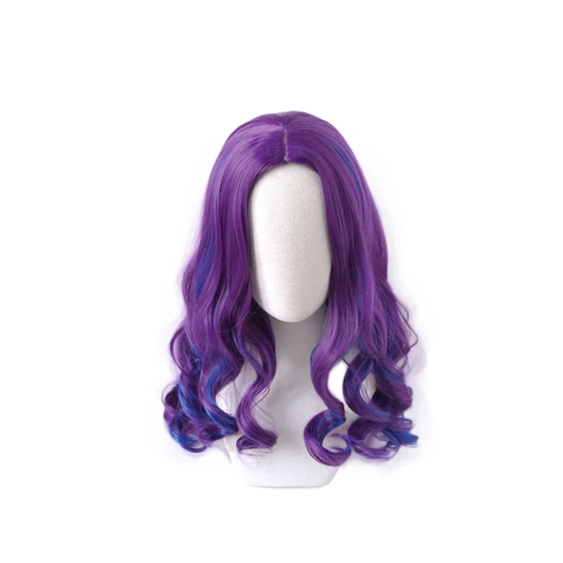 

Descendants 3: Good to Be Bad Mal Cosplay Wig Purple Biue Long Curly Synthetic Hair Halloween Party Wigs+ Free Hairnet