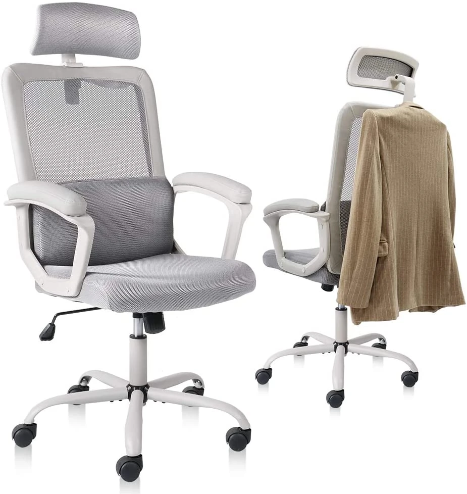 Office Chair, High Back Ergonomic Mesh Desk Office Chair with Padding Armrest and Adjustable Headrest -Gray