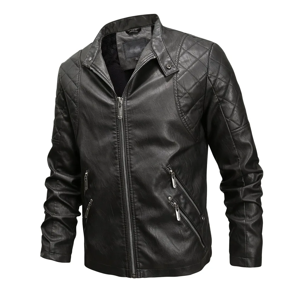 Мужская кожаная куртка осень зима кожаная курка мужская jaqueta de couro masculino Байкерская мотоциклетная куртка на молнии с длинными рукавами#3