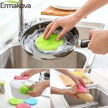 

ERMAKOVA Silicone Dish Sponge Silicone Cleaning Brush Kitchen Scrubber Vegetable Fruit Brush Heat Resistant Hot Pot Holder Pad